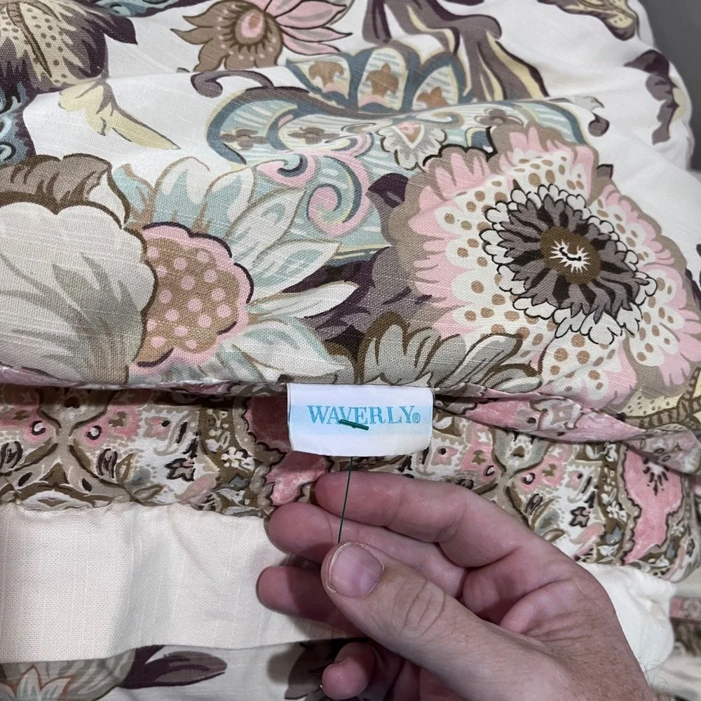 Vtg Waverly Queen‎ Comforter Set Reversible Floral Damask Pink Sage Cottagecore